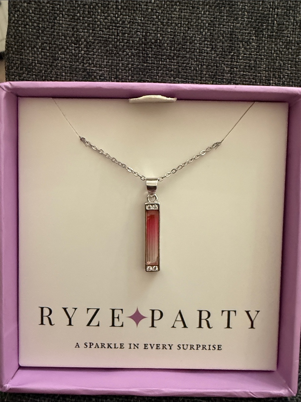 Ryze Party .925 sterling silver Pink Rectangular Pendant Necklace